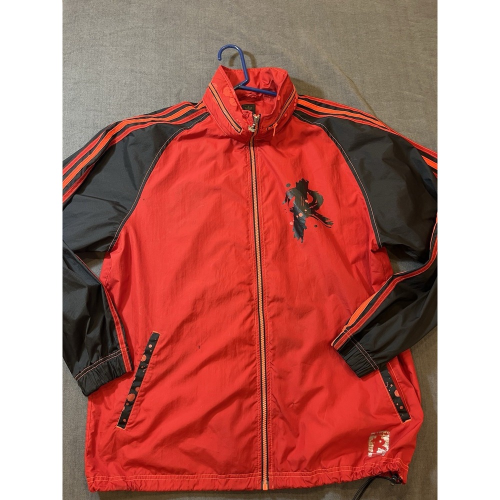 Adidas Jacket Mens Extra Large Red Black Full Zip Hip Hop Track Windbreaker Y2K